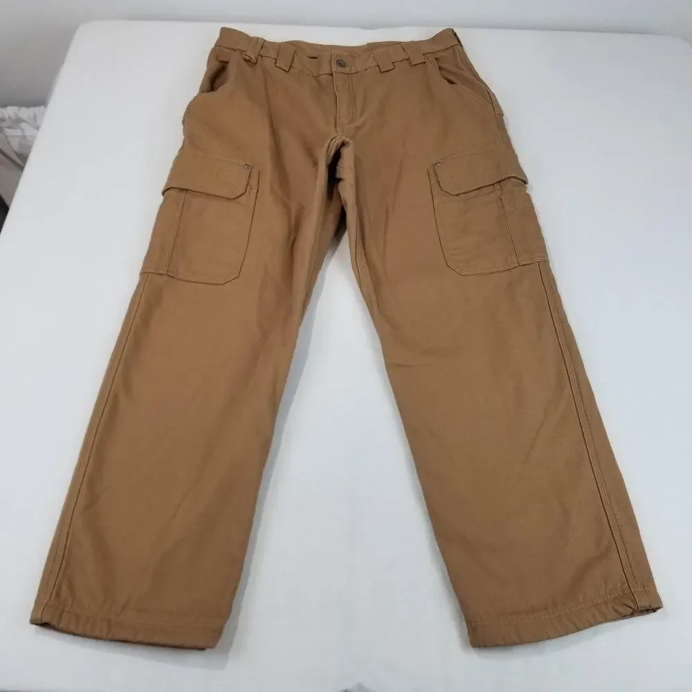 Duluth Fire Hose Pants Mens 38x32 Brown Fleece Lined Relaxed Cargo Work 34513